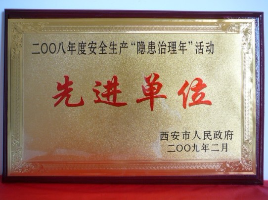 2009年2月，，被西安市人民政府评为2008年度清静生产“隐患治理年”活动先进单位